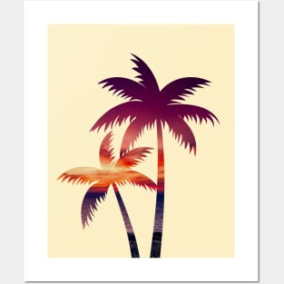 Sunset palm tree Posters and Art